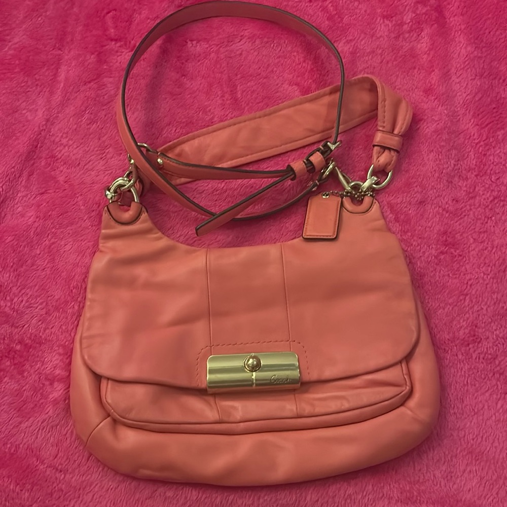 Coach Kristin Leather Hobo Satchel in PATENT LEATHER CORAL